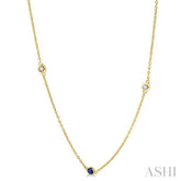 2.25 MM Sapphire and 1/4 Ctw Round Cut Diamond Precious Station Necklace in 14K Yellow Gold